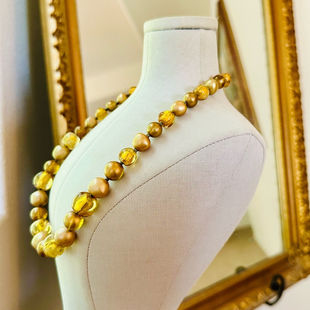Vintage MARVELLA Gold Glass Bead Necklace